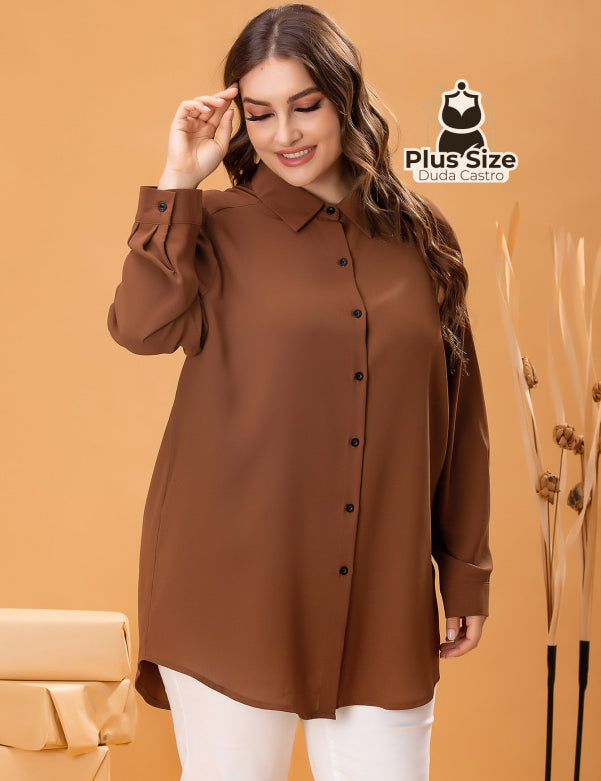 Café Blusa Plus Size