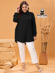 Camisa De Botões Clássica G / Preto Blusa Plus Size