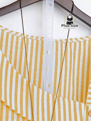 Camisa de Colarinho Assimétrico Listrada Plus Size Várias Cores Camisa de Colarinho Assimétrico Listrada Plus Size