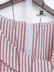 Camisa de Colarinho Assimétrico Listrada Plus Size Várias Cores Camisa de Colarinho Assimétrico Listrada Plus Size