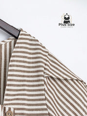 Camisa De Colarinho Assimétrico Listrada Plus Size Várias Cores