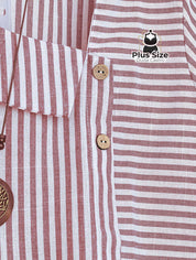 Camisa de Colarinho Assimétrico Listrada Plus Size Várias Cores Camisa de Colarinho Assimétrico Listrada Plus Size
