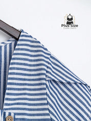 Camisa De Colarinho Assimétrico Listrada Plus Size Várias Cores