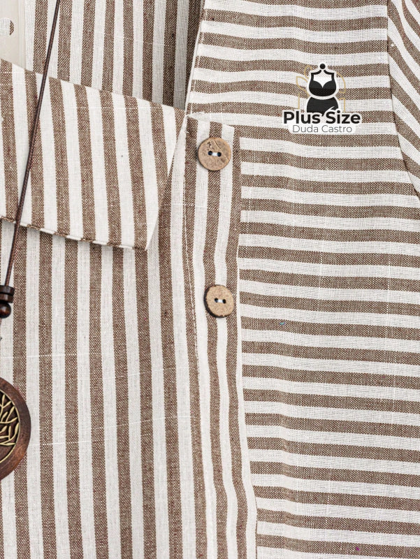 Camisa De Colarinho Assimétrico Listrada Plus Size Várias Cores