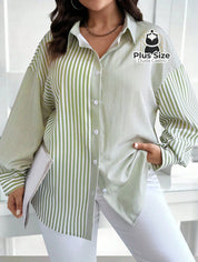 Camisa de Listras Verticais de Botão Plus Size Várias Cores Camisa de Listras Verticais de Botão Plus Size Várias Cores