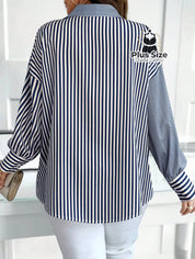 Camisa de Listras Verticais de Botão Plus Size Várias Cores Camisa de Listras Verticais de Botão Plus Size Várias Cores