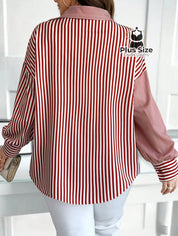 Camisa de Listras Verticais de Botão Plus Size Várias Cores Camisa de Listras Verticais de Botão Plus Size Várias Cores