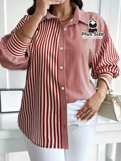Camisa de Listras Verticais de Botão Plus Size Várias Cores G / Vermelha Camisa de Listras Verticais de Botão Plus Size