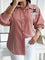 Camisa de Listras Verticais de Botão Plus Size Várias Cores G / Vermelha Camisa de Listras Verticais de Botão Plus Size