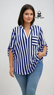 Camisa de Listras Verticais – Poder nas Listras Sofisticação no Caimento G / Azul Escuro Camisa de Listras Verticais –