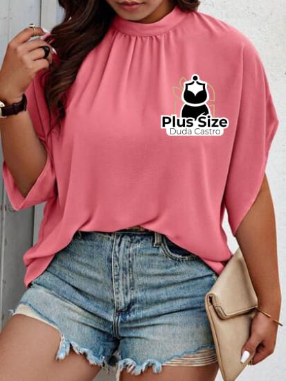 Camisa De Manga Curta Com Gola Em Pé Plus Size Várias Cores