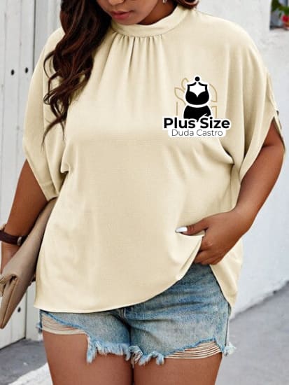 Camisa De Manga Curta Com Gola Em Pé Plus Size Várias Cores