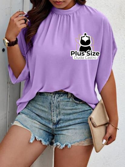 Camisa De Manga Curta Com Gola Em Pé Plus Size Várias Cores