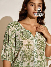 Camisa de Manga Lanterna 3/4 Estampada Plus Size – Sofisticação e Estilo Exclusivo Camisa de Manga Lanterna 3/4