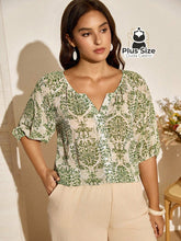 Camisa de Manga Lanterna 3/4 Estampada Plus Size – Sofisticação e Estilo Exclusivo G / Multicolorido Camisa de Manga