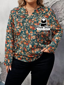 Camisa De Manga Longa Com Decote Em V E Estampa Flores Plus Size G / 2 Blusa