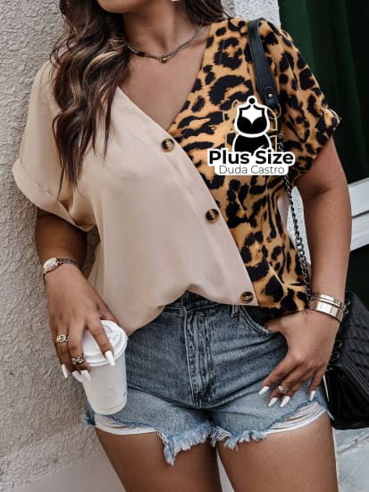 Camisa Detalhe Em Botões Plus Size Blusa