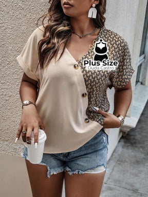 Camisa Detalhe Em Botões Plus Size Blusa