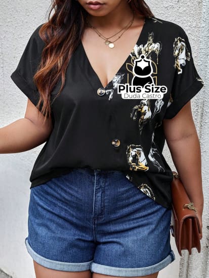 Camisa Detalhe Em Botões Plus Size Blusa