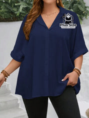 Camisa Elegante Plus Size Com Botões E Mangas Dobráveis Várias Cores Blusa