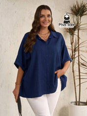 Camisa Elegante Plus Size Com Botões E Mangas Dobráveis Várias Cores Blusa