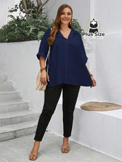 Camisa Elegante Plus Size Com Botões E Mangas Dobráveis Várias Cores Blusa