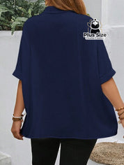 Camisa Elegante Plus Size Com Botões E Mangas Dobráveis Várias Cores Blusa
