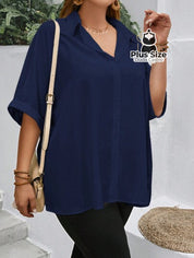 Camisa Elegante Plus Size Com Botões E Mangas Dobráveis Várias Cores Blusa