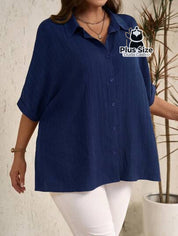 Camisa Elegante Plus Size Com Botões E Mangas Dobráveis Várias Cores Blusa