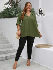 Camisa Elegante Plus Size Com Botões E Mangas Dobráveis Várias Cores Blusa