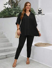 Camisa Elegante Plus Size Com Botões E Mangas Dobráveis Várias Cores Blusa