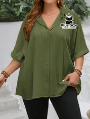 Camisa Elegante Plus Size Com Botões E Mangas Dobráveis Várias Cores Blusa
