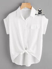 Camisa Em Viscose Bainha Do Nó Plus Size