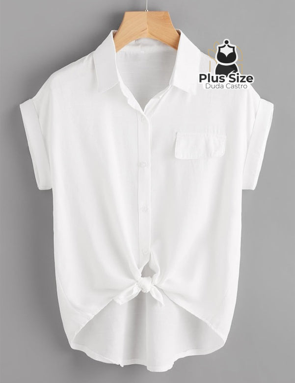 Camisa Em Viscose Bainha Do Nó Plus Size