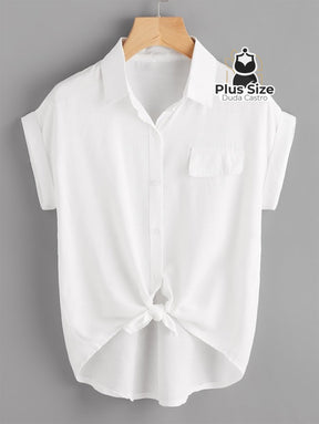 Camisa Em Viscose Bainha Do Nó Plus Size
