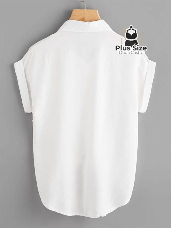 Camisa Em Viscose Bainha Do Nó Plus Size