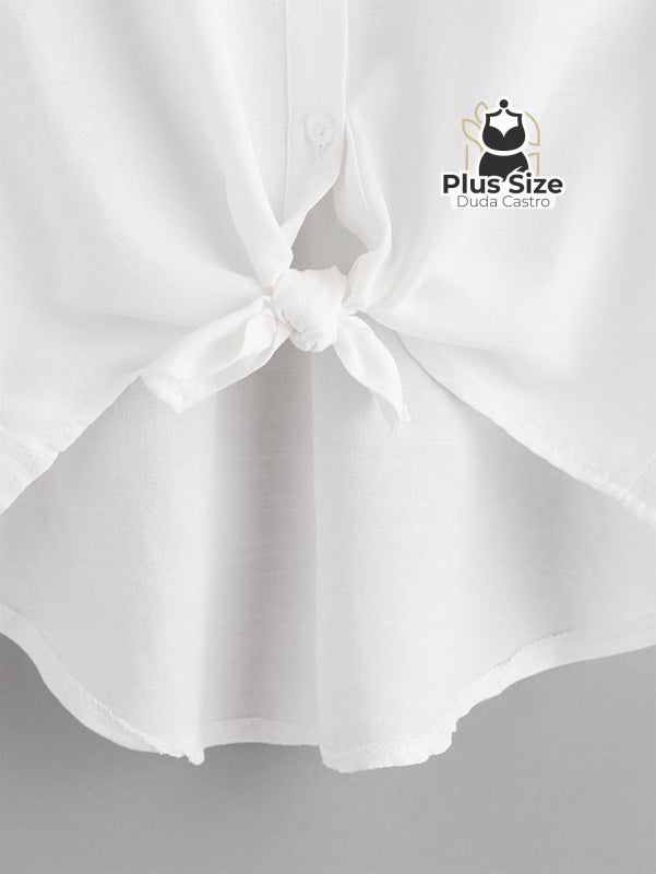 Camisa Em Viscose Bainha Do Nó Plus Size