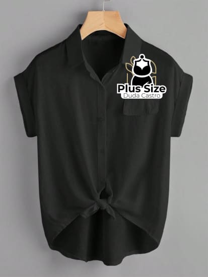 Camisa Em Viscose Bainha Do Nó Plus Size G1 / Preto