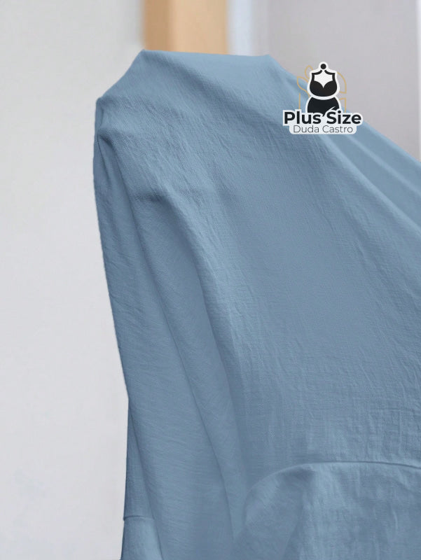 Camisa Em Viscose E Poliamida Plus Size Com Bainha Assimétrica Detalhes Elegante Botões
