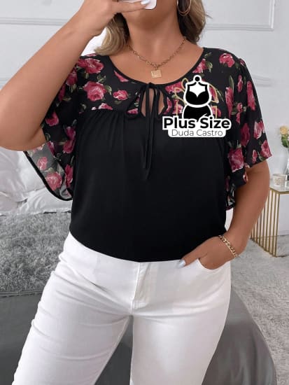 Camisa Estampa Floral Plus Size Extra Blusa