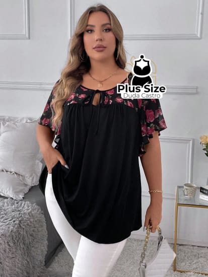 Camisa Estampa Floral Plus Size Extra Blusa