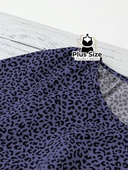 Camisa Estampa Leopardo Gola Redonda Manga Curta E Solta Várias Cores Plus Size Extra Blusa