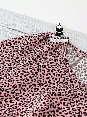 Camisa Estampa Leopardo Gola Redonda Manga Curta E Solta Várias Cores Plus Size Extra Blusa