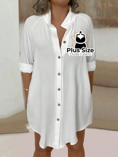 Camisa Extra Longa Plus Size Várias Cores Lisa G / Branco Blusa