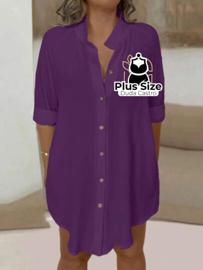 Camisa Extra Longa Plus Size Várias Cores Lisa G / Roxo Blusa