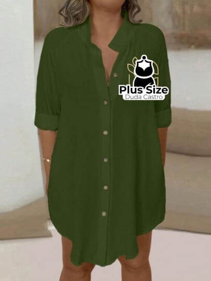 Camisa Extra Longa Plus Size Várias Cores Lisa G / Verde Militar Blusa