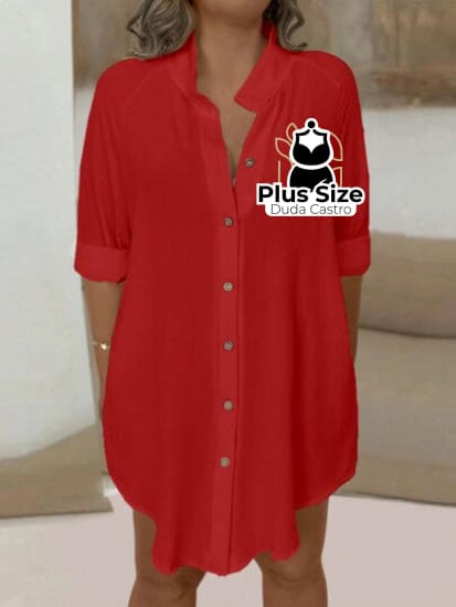 Camisa Extra Longa Plus Size Várias Cores Lisa G / Vermelho Blusa