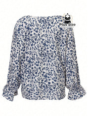 Camisa Floral Plus Size Decote V com Cordão Camisa Floral Plus Size Decote V com Cordão