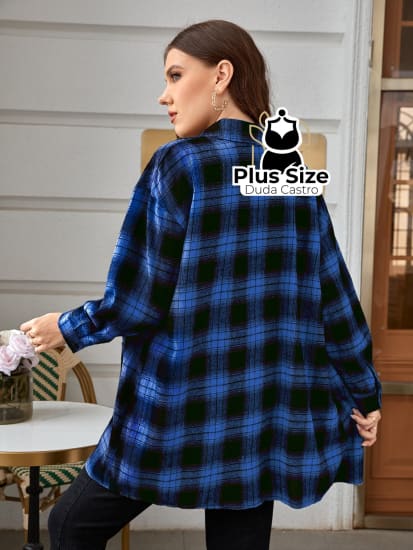 Camisa Folgada Xadrez Plus Size Sueter