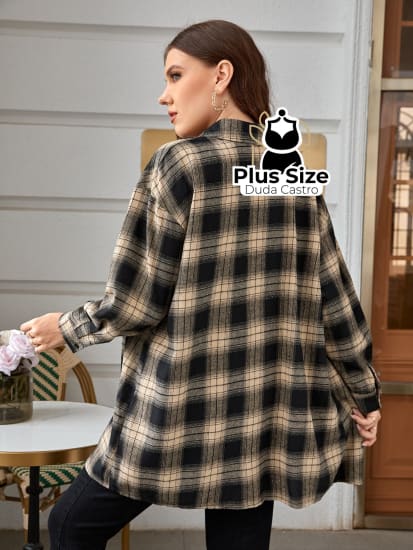 Camisa Folgada Xadrez Plus Size Sueter